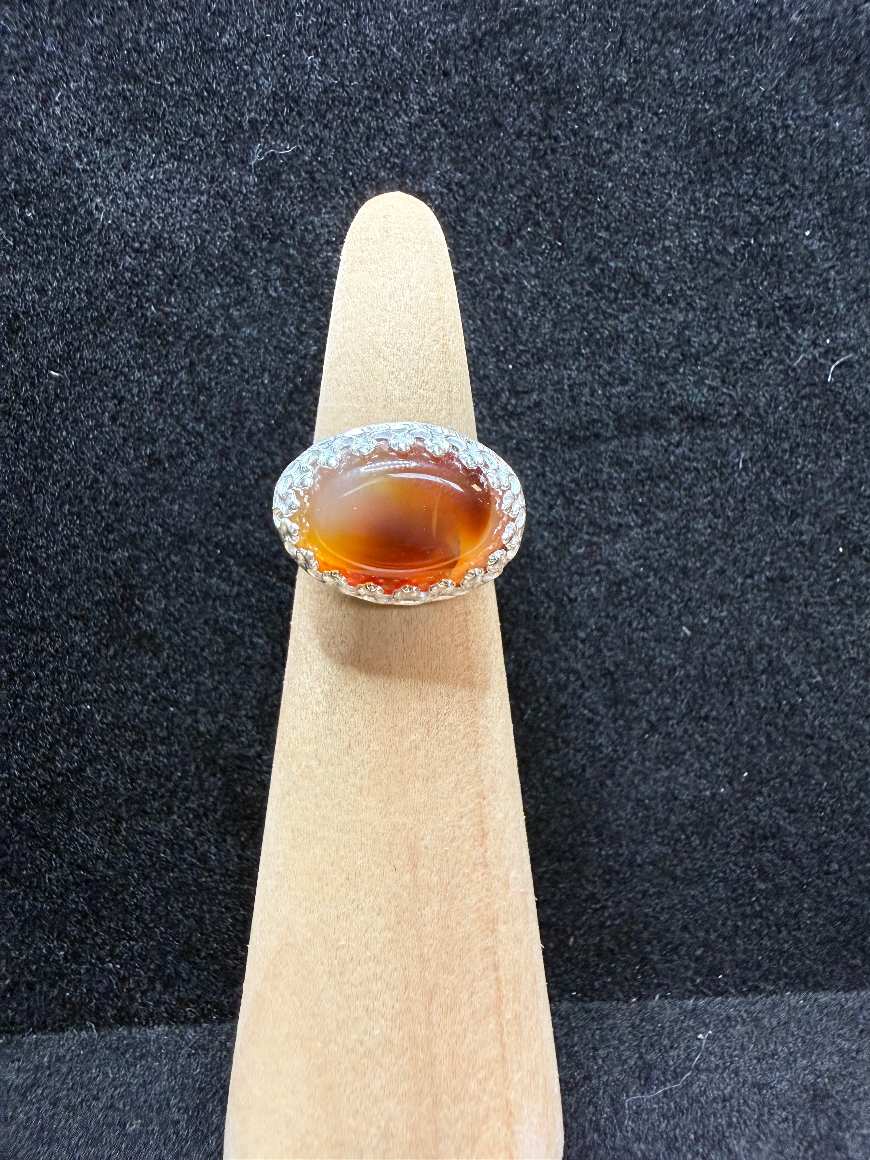 Red Orange Agate Sterling Silver Ring