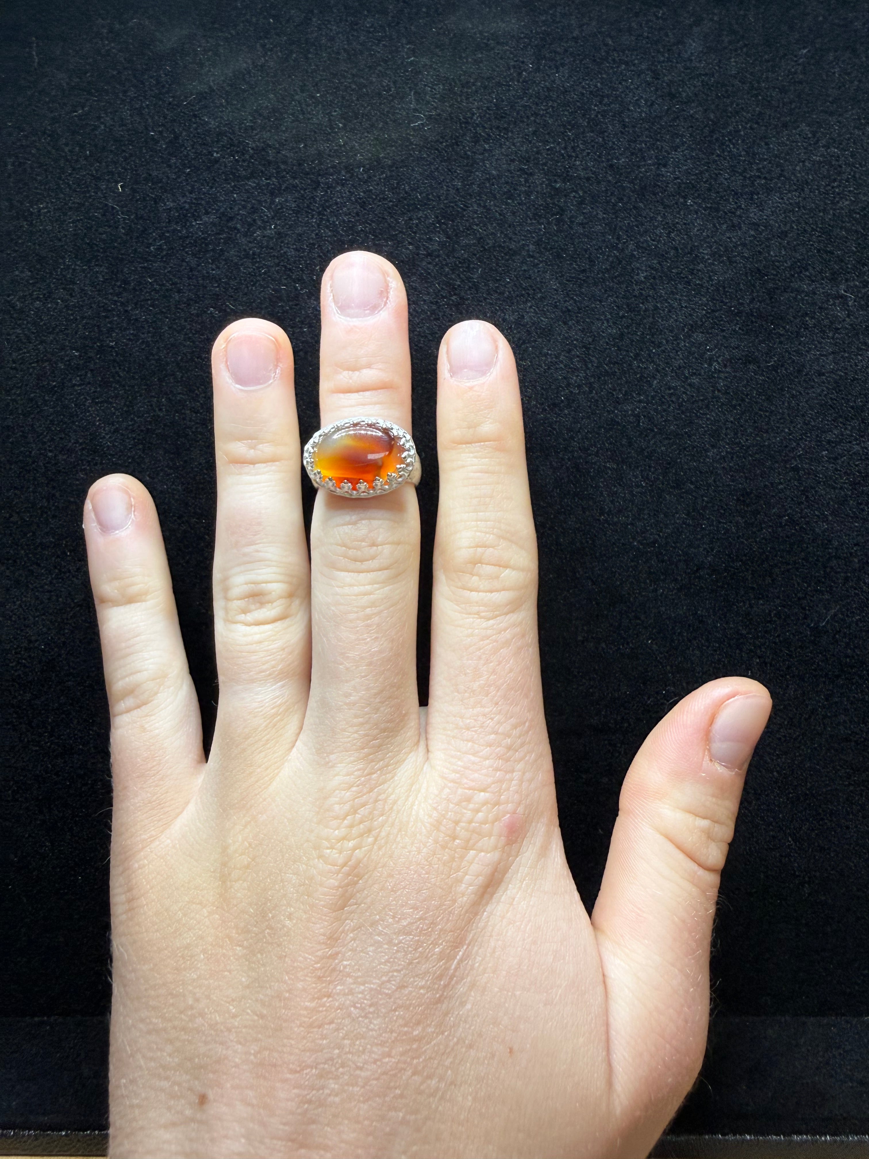 Red Orange Agate Sterling Silver Ring