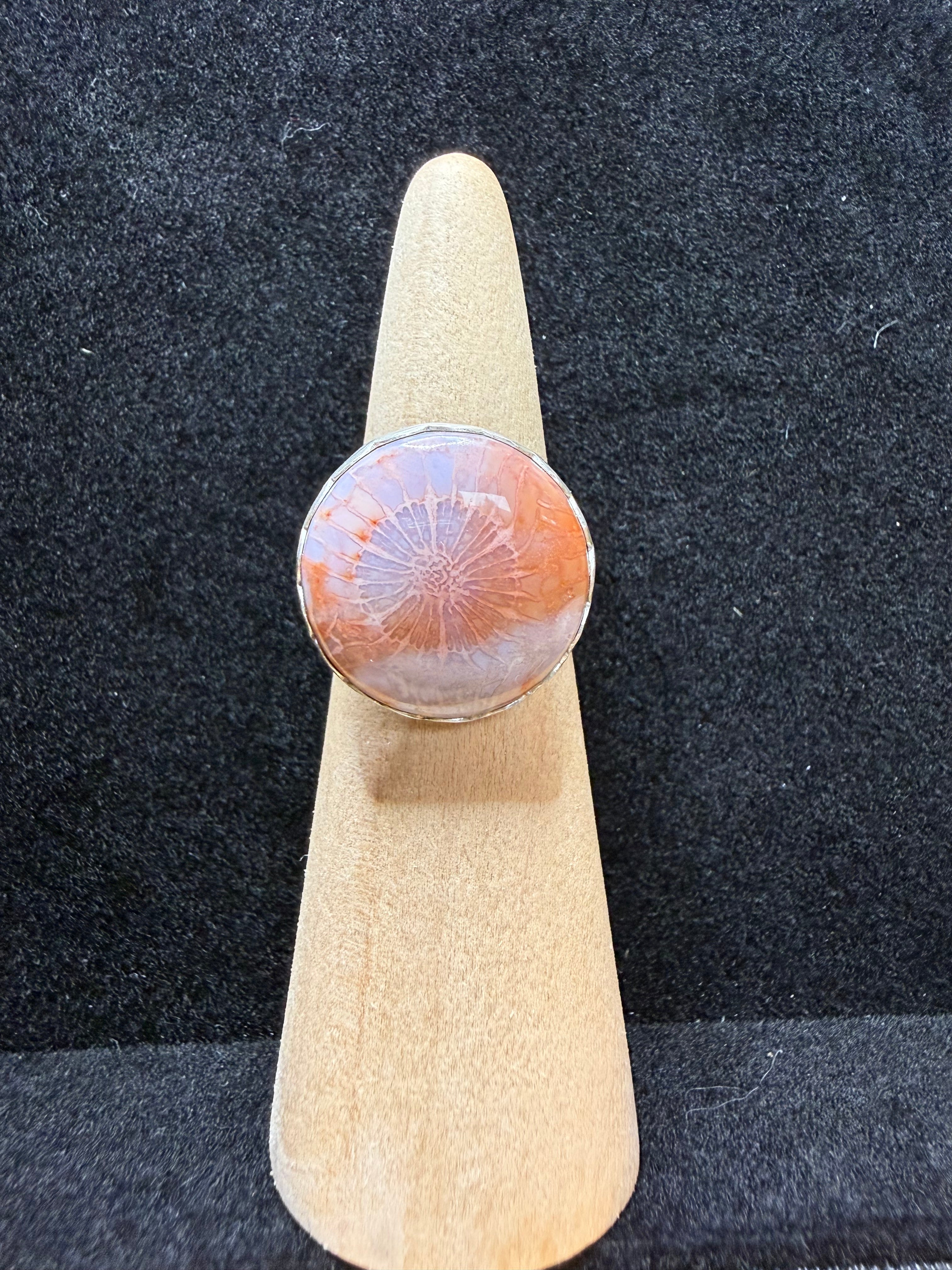 Fossilized Coral Circular Sterling Silver Ring