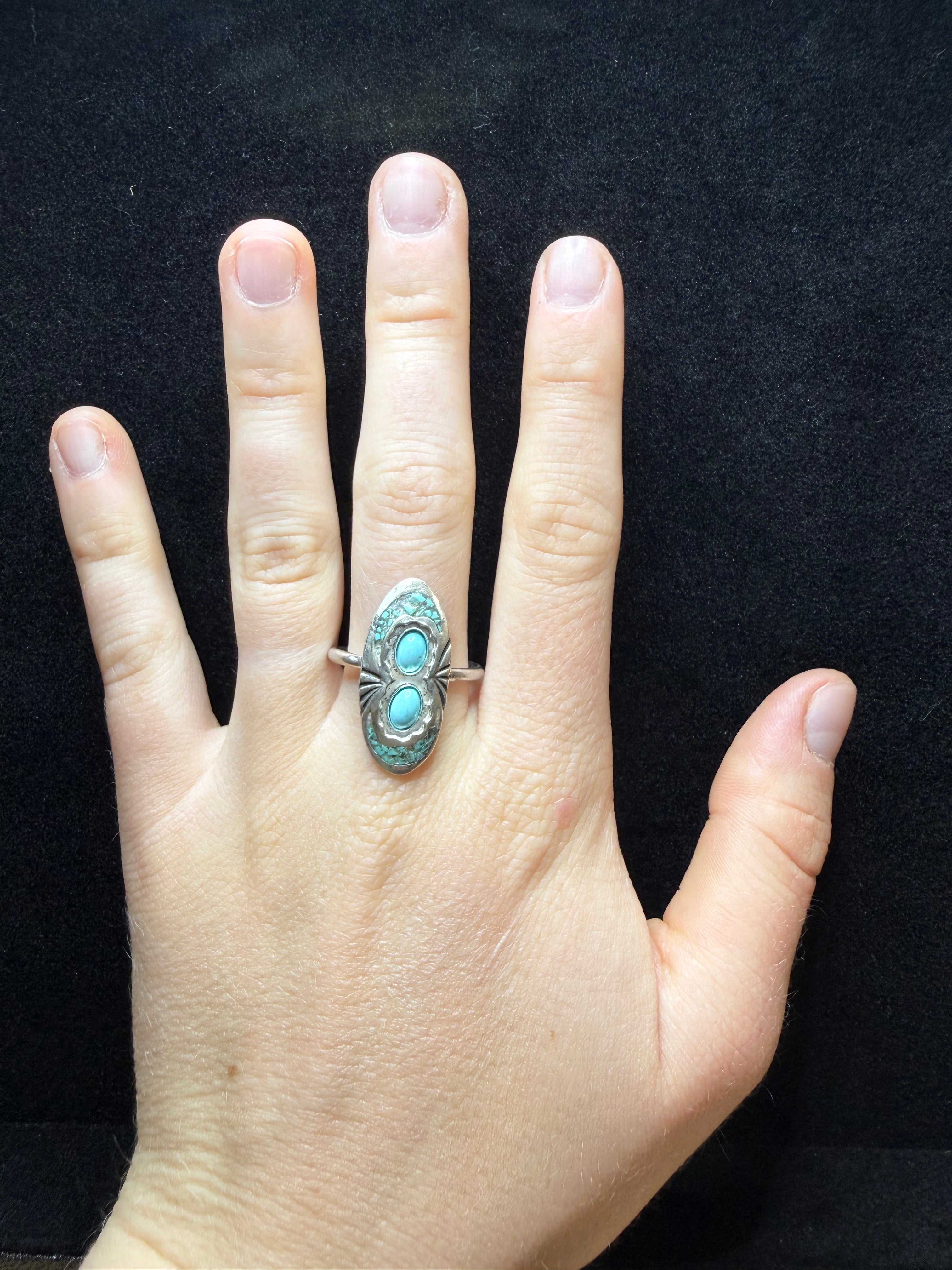 Inlay Turquoise Oval Sterling Silver Ring