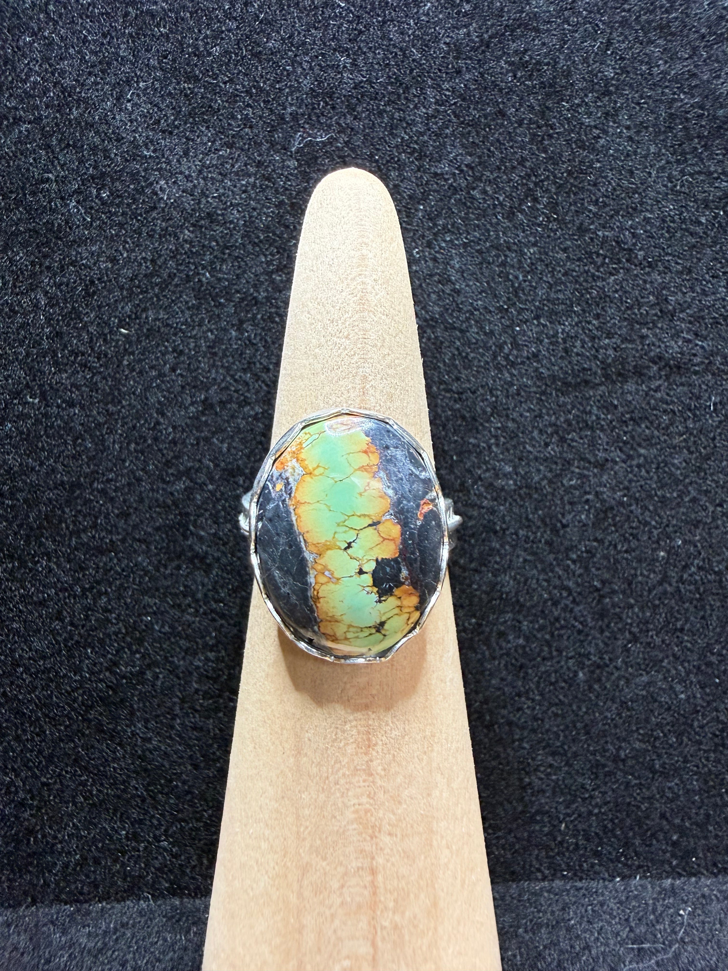 Blackjack Turquoise Adjustable Feather Sterling Silver Ring