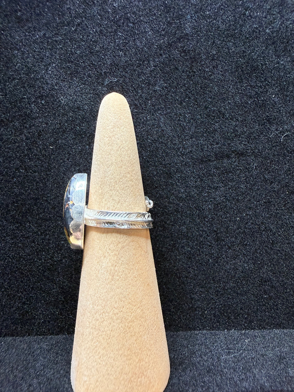 Blackjack Turquoise Adjustable Feather Sterling Silver Ring