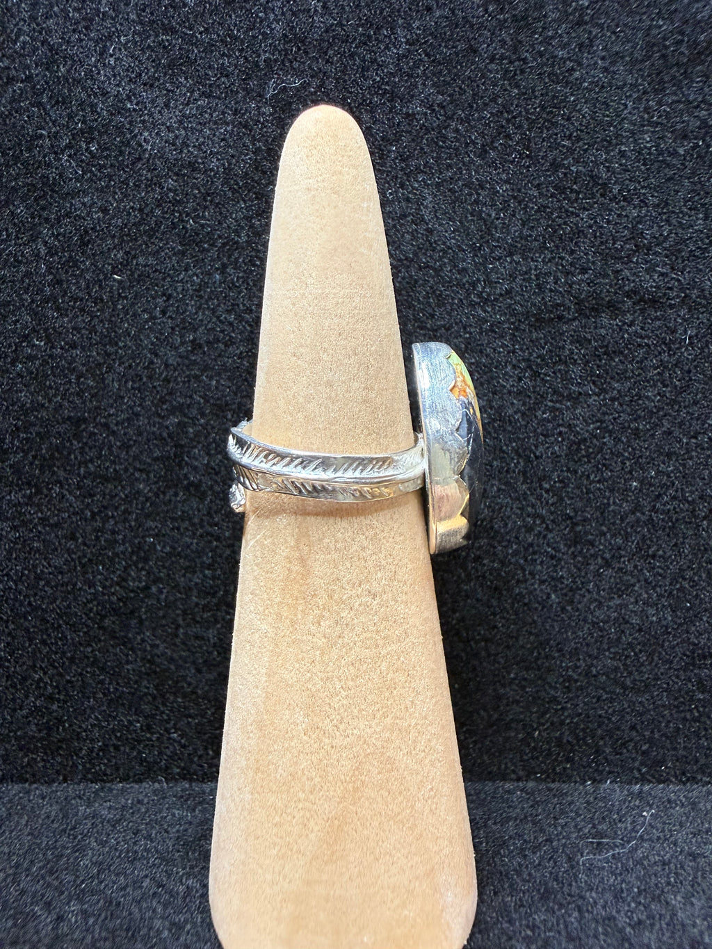 Blackjack Turquoise Adjustable Feather Sterling Silver Ring