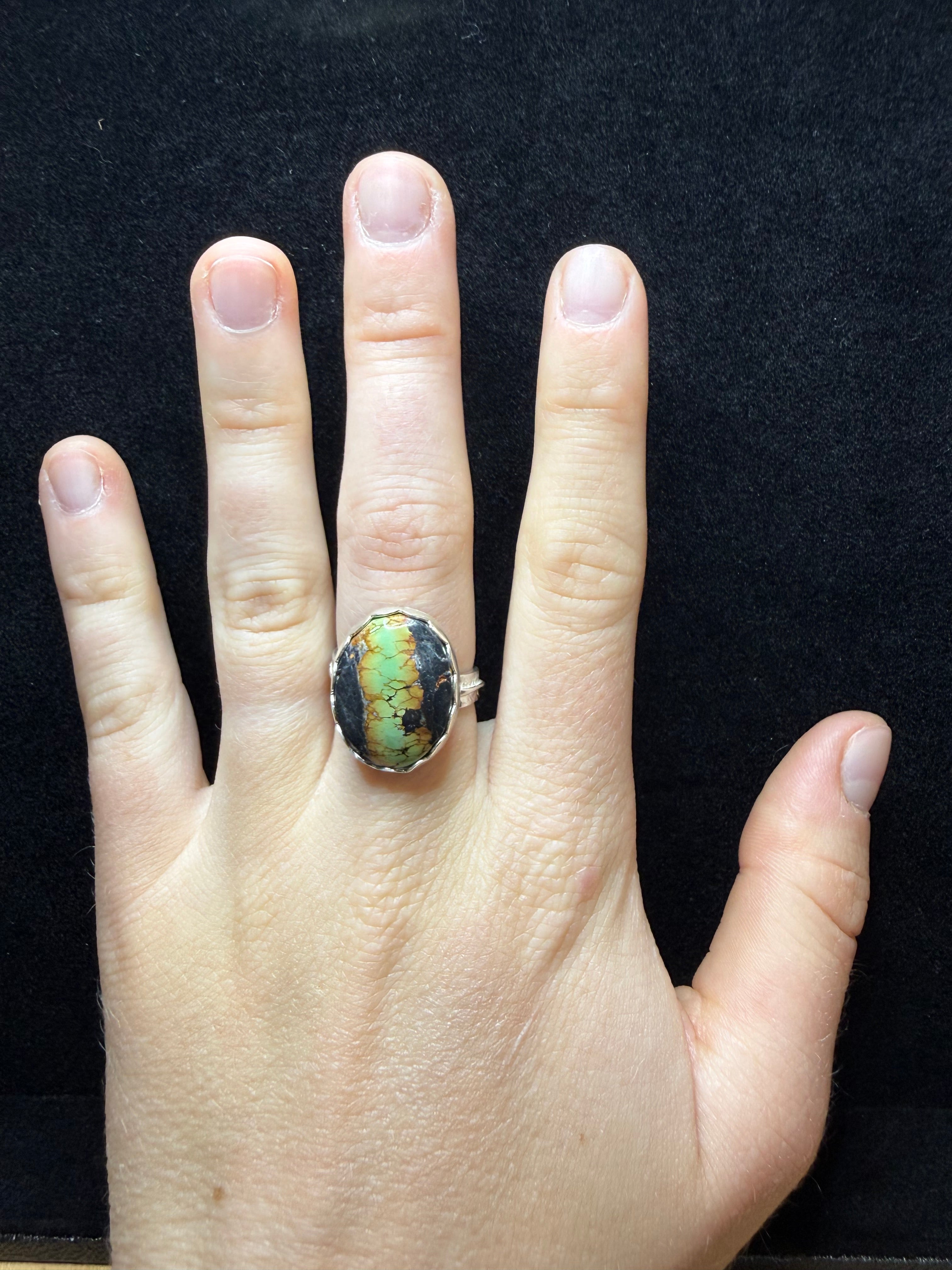 Blackjack Turquoise Adjustable Feather Sterling Silver Ring